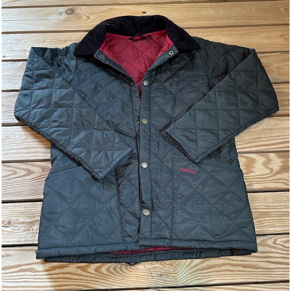 Barbour Quilted Jacket Size 8/9 Kid’s Black Snap Front
